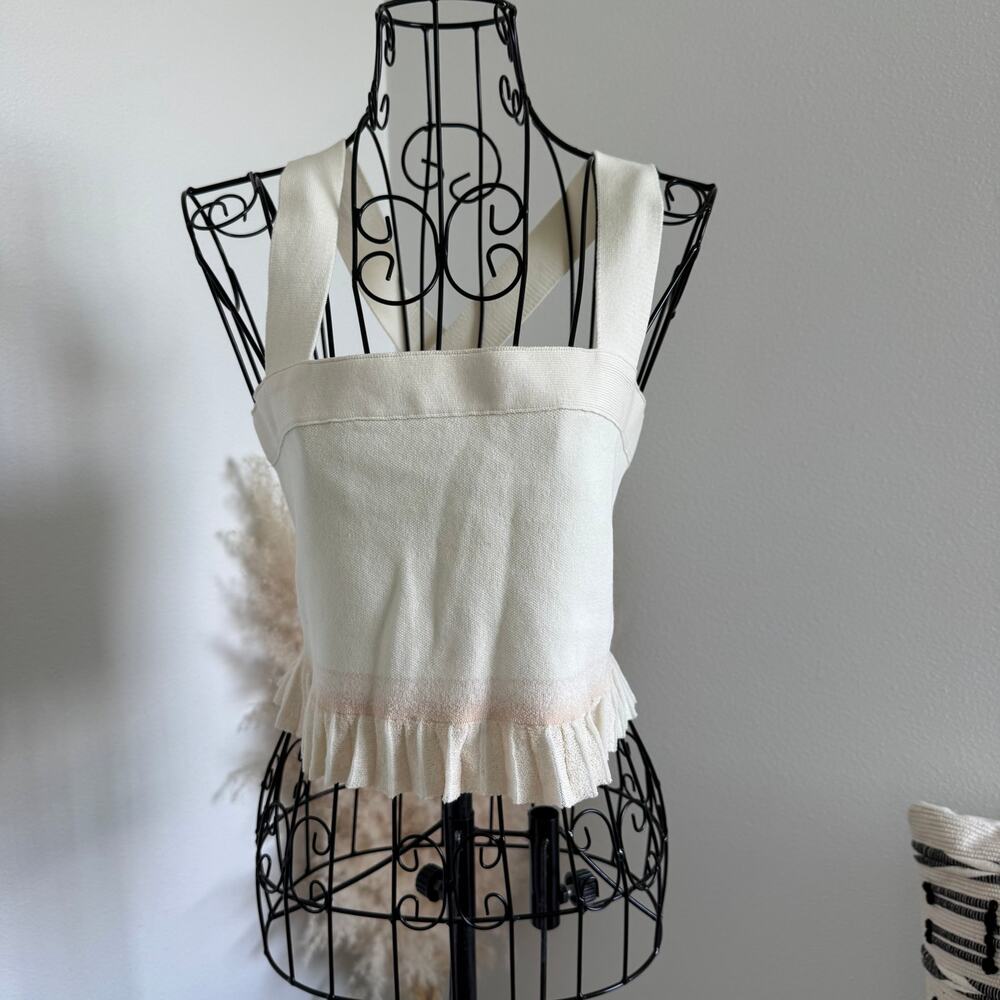 Derek Lam 10 Crosby Ivory Knit Cropped Tank Top Ruffle Hem Minimalist